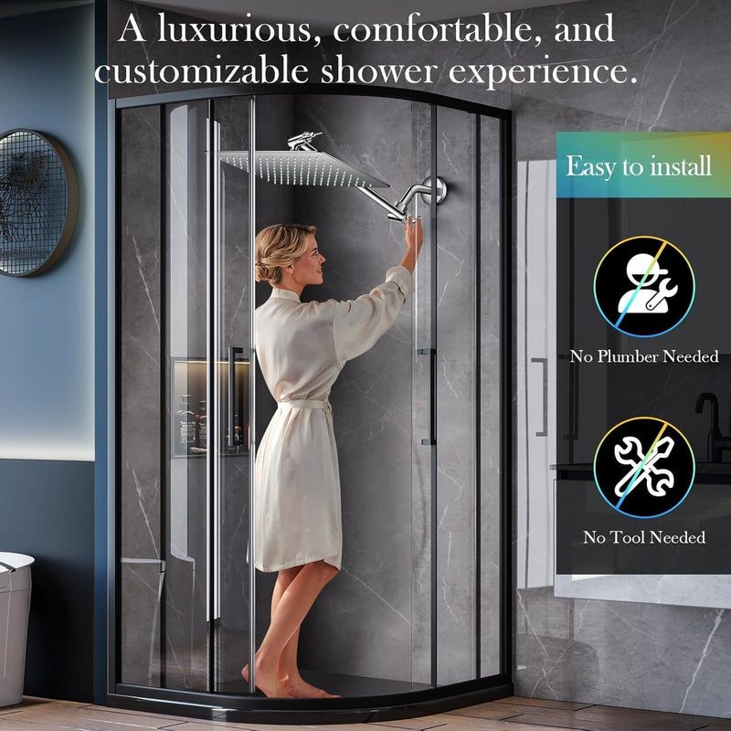 1pc Ducha de Lluvia Cuadrada 20.32x30.48 cm - Acero Inoxidable Cromado Pulido con Chorros de Silicona para Distribución Uniforme del Agua, Montaje en Pared, Sin Necesidad de Electricidad, Fácil Instalación para Baños Modernos