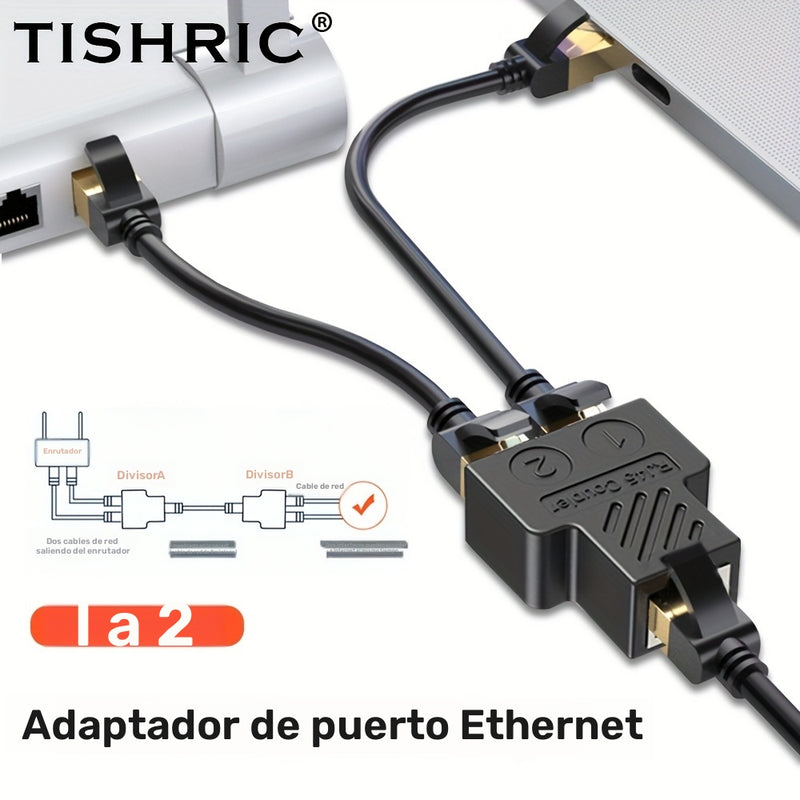 Divisor Ethernet Gigabit TISHRIC - Adaptador de Conector RJ45 de 1 a 2 Puertos, Acabado Mate, Hembra a Hembra