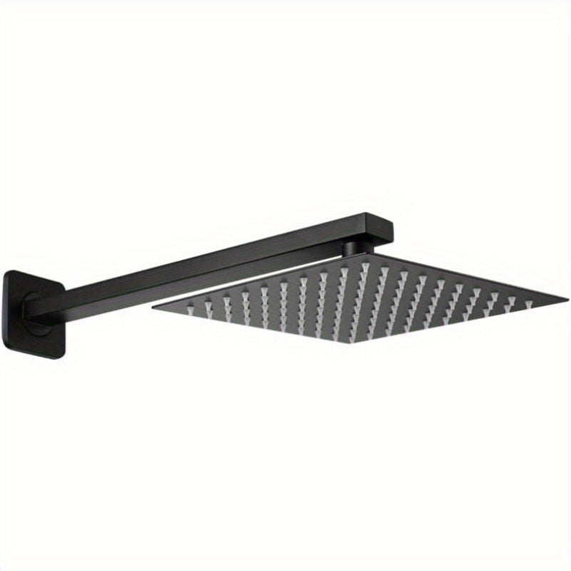Negro Mate 40.64cm Mango de Ducha de Acero Inoxidable con Flange Azul - Montado en la Pared, Experiencia de Ducha de Lluvia de Ahorro de Espacio, Diseño Recto a Cuadrado para Baños Modernos, Accesorios de Baño | Acabado Negro Brillante | Construcción Dur