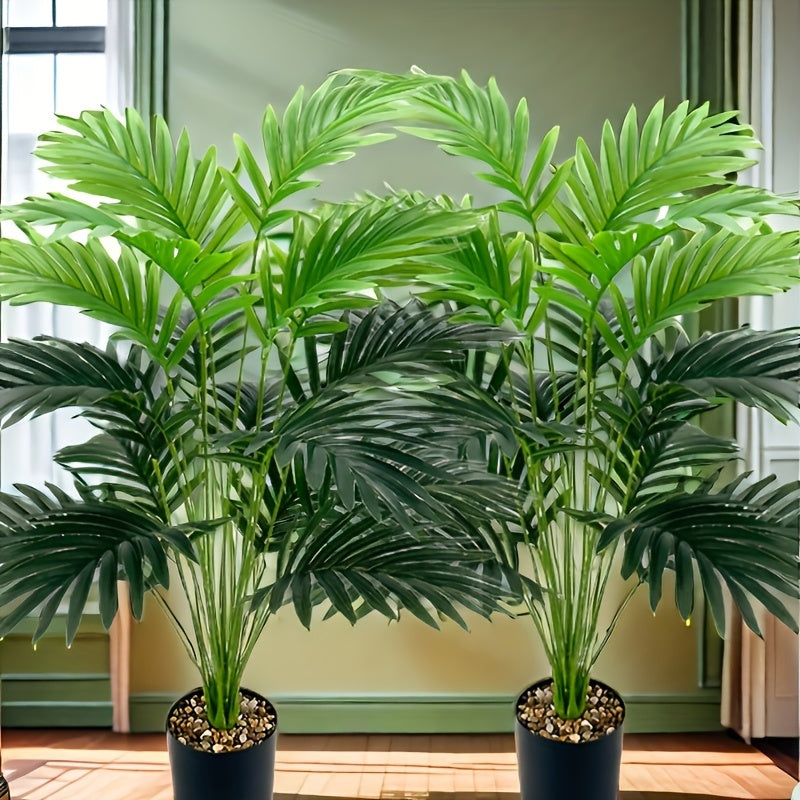 2 piezas de 81,99 pulgadas de palmeras artificiales grandes - Hojas de palma falsas realistas, plástico, decoración interior y exterior, bodas y compromisos, vegetación interior | Estética natural | Plástico duradero