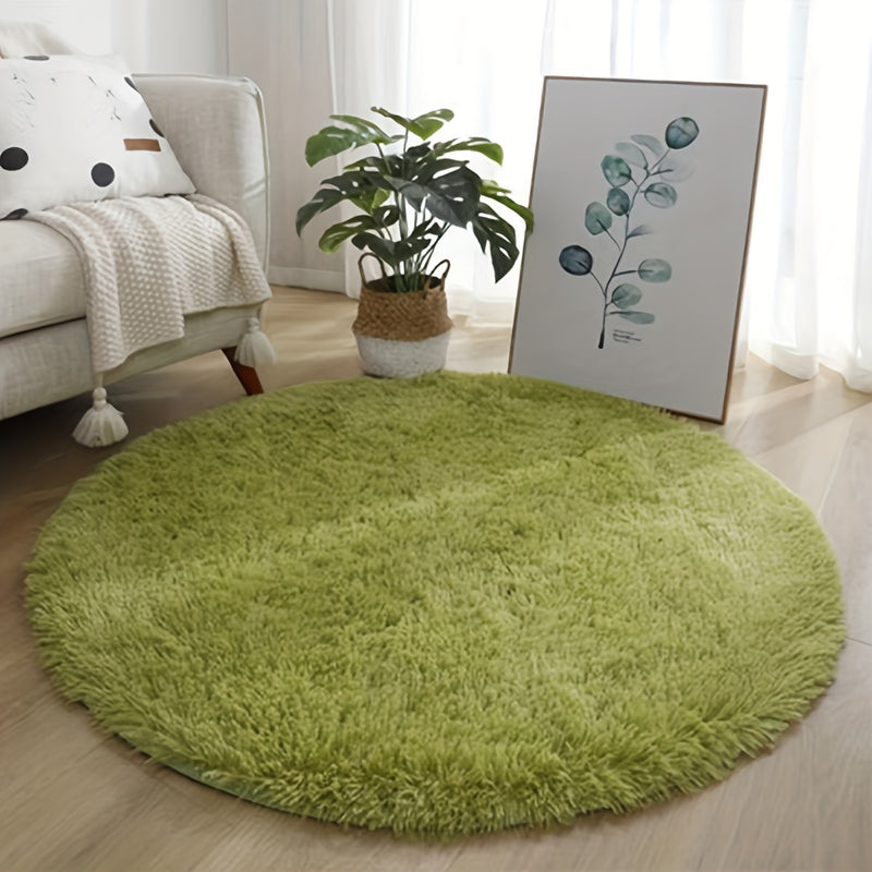 1pc Alfombra Redonda de Peluche - Ultra Suave y Gruesa 100% Poliéster con Base Antideslizante de Goma, Solo Lavado a Mano, Varios Tamaños y Colores para Sala de Estar