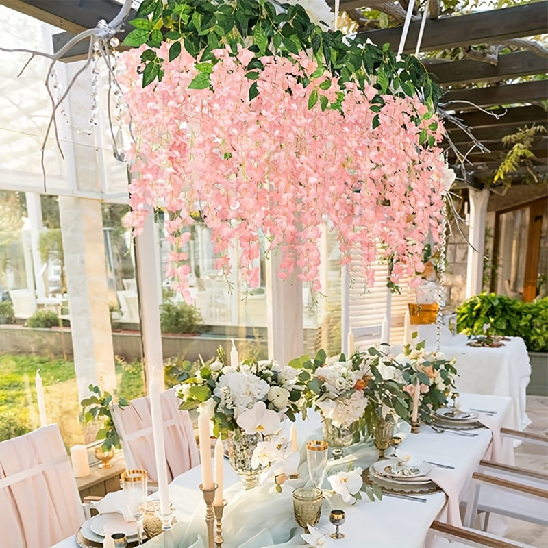 12 Piezas, Flores Colgantes, Decoración Artificial Para Bodas, Guirnalda De Glicina, Exuberantes Enredaderas De Flores De Seda Para Decoración De Bodas Al Aire Libre, Arco De Fondo, Fiesta, Sala, Pared
