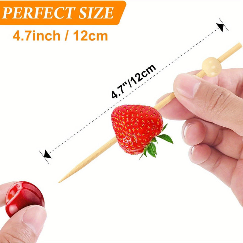 100pcs 11.96cm Brochetas de Frutas de Madera - Palillos de Bambú Sostenibles para Frutas, Aperitivos y Cócteles - Brochetas de Madera Duraderas de Alta Calidad para Fiestas, Comidas Informales y Uso Doméstico