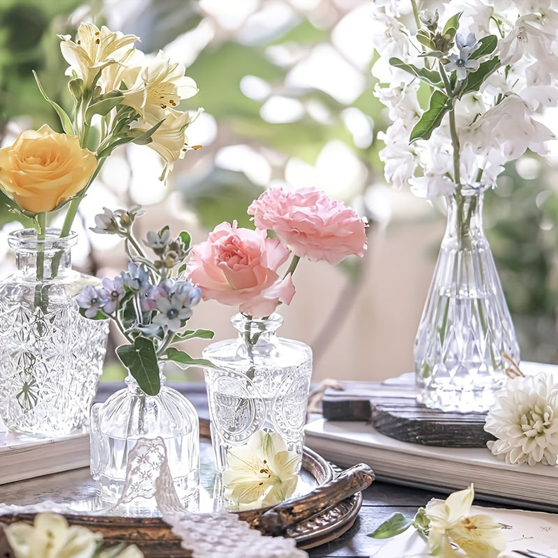 Juego de 10/20 Piezas de Jarrones de Vidrio Transparentes de Relieve Simple y Creativo, Adecuados para Decoración de Bodas, Hogar, Mesa de Comedor y Fiestas