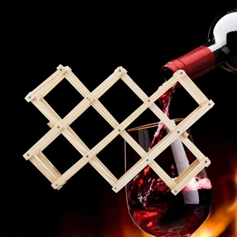 Este soporte de vino plegable puede contener 10 botellas y está hecho de madera, adecuado para cocinas, bares y mostradores de vino.