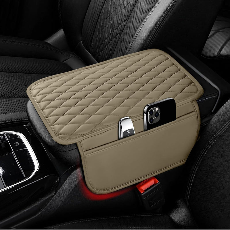 Cubierta de consola central del coche, cubierta de descanso de brazo de coche de piel sintética de microfibra mejorada con 2 bolsas de almacenamiento, cubierta de descanso de brazo universal para caja de almacenamiento de coche, accesorios de interior de