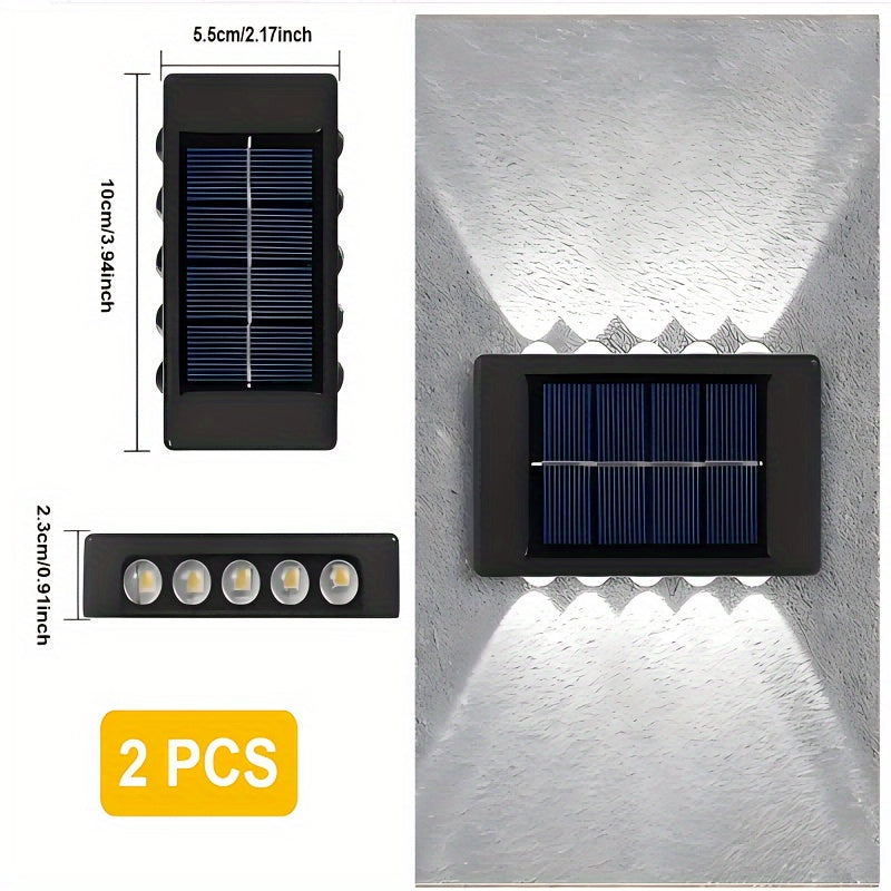 Luces de Pared Exteriores con Energía Solar y 10 LED, Iluminación Decorativa Impermeable para Jardín y Villa con Sensor de Movimiento, Iluminación Arriba/Abajo, Batería de 600mAh, Construcción Plástica para Patio y Jardín, Luces Solares para Exterior