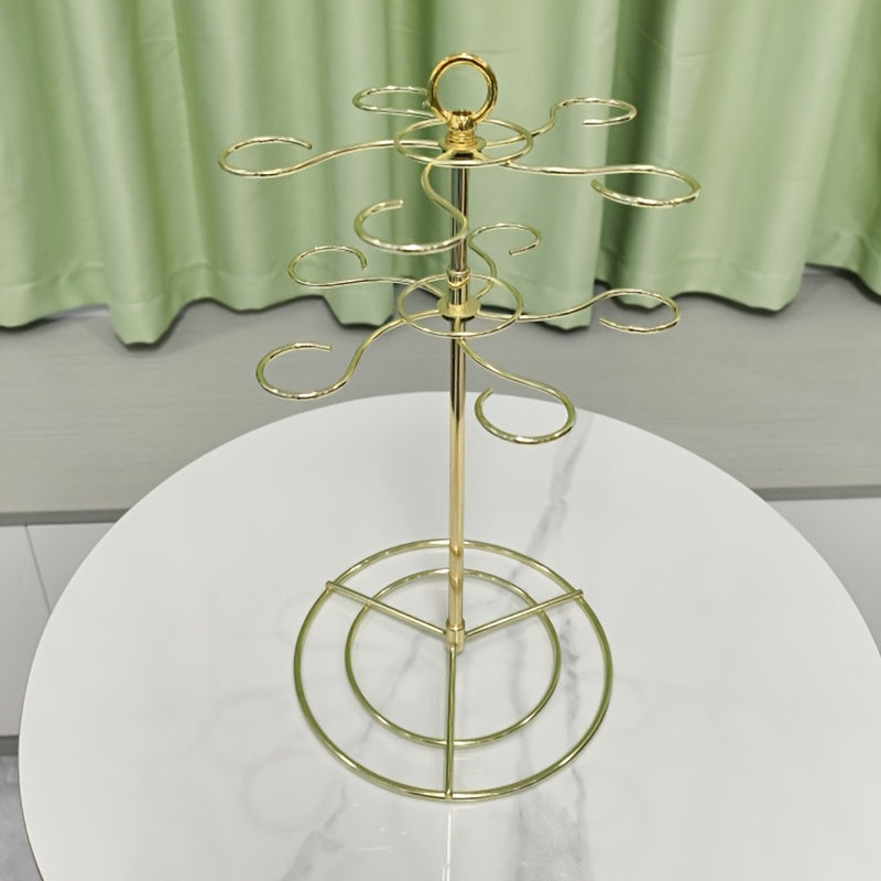 Soporte de vino de metal dorado independiente con 10 ganchos - Organizador de vajilla elegante para barra de casa, cocina o mesa de comedor, soporte de almacenamiento de vino, diseño elegante, construcción duradera