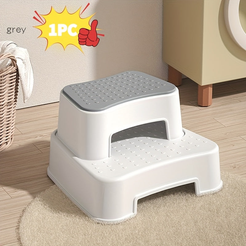 Taburete de Plástico de Dos Pasos en Un Paquete, Superficie y Base Antideslizante, Portátil con Tapa de Poliéster, Duradero, Multifuncional, Adecuado para Varios Tipos de Habitaciones, Baño, Cocina y Entrenamiento Higiénico, Apilable