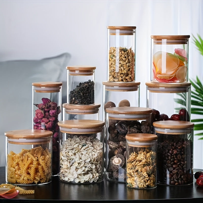 6 piezas de frascos de almacenamiento de vidrio de borosilicato resistente al calor, contenedores redondos transparentes para aperitivos de cocina, frascos sellados para granos, con tapas para almacenamiento de dulces y frijoles de café.