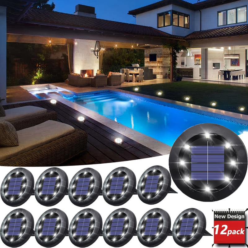 12/8 piezas de luces solares geográficas, 12 luces de disco solares LED, luz blanca, accesorios de iluminación para jardín, ideales para césped, patio, terraza, balcón y aceras