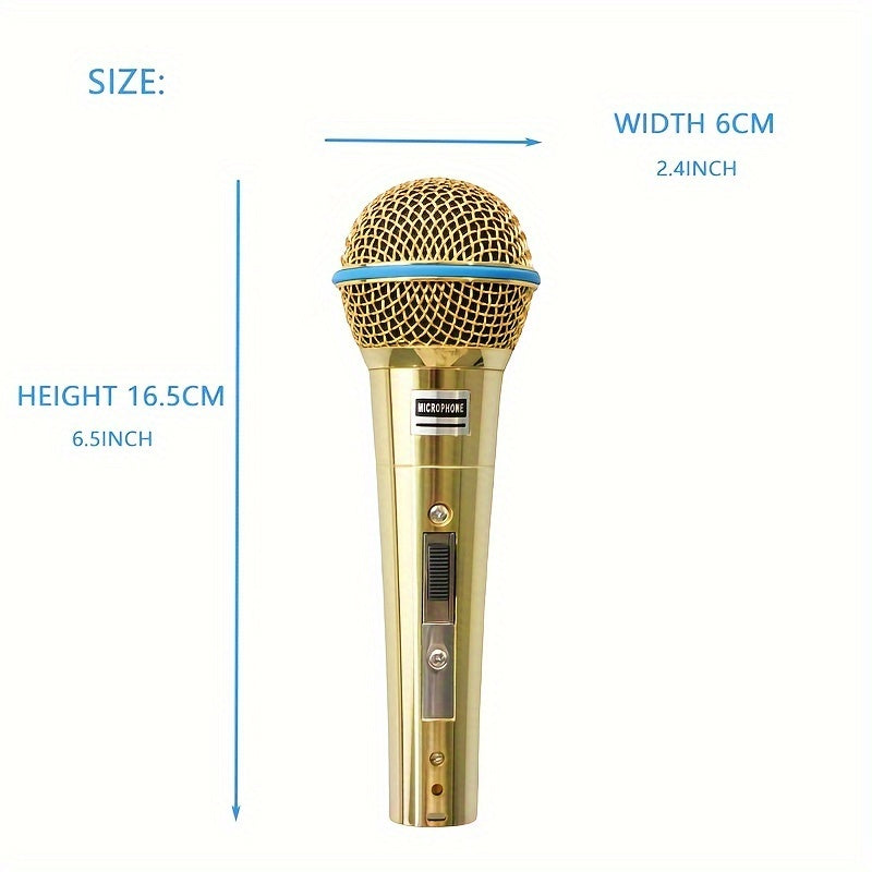 Micrófono dinámico profesional dorado con cable, sensación suave, conector de 6.35 mm, material plástico, ideal para karaoke, fiestas, bodas y regalos de Navidad