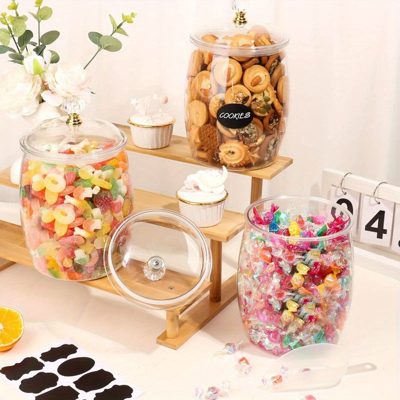 2 Tarros de Dulces con Tapas y Cucharillas, Contenedores de Plástico Transparente para Galletas de 3.79/7.57 L, Recipientes Herméticos Grandes para Almacenamiento en Farmacia, Frascos para Snacks Duros, Perfectos para Decoración de Bodas y Cocina