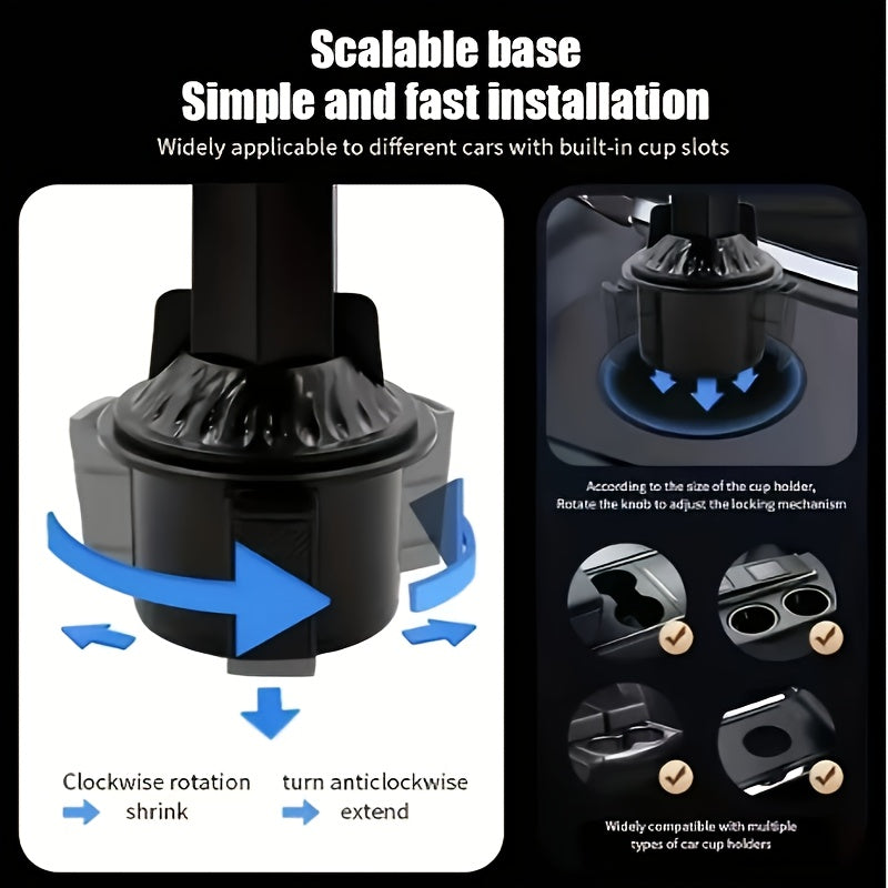 Bandeja Giratoria 360° para Consola de Auto - Soporte para Teléfono y Navegación con Porta Hamburguesas/Comida, Organizador de Tazas de Café - Bandeja Multiusos de Plástico Duradero para Viajes Seguros, Mesa de Coche Resistente