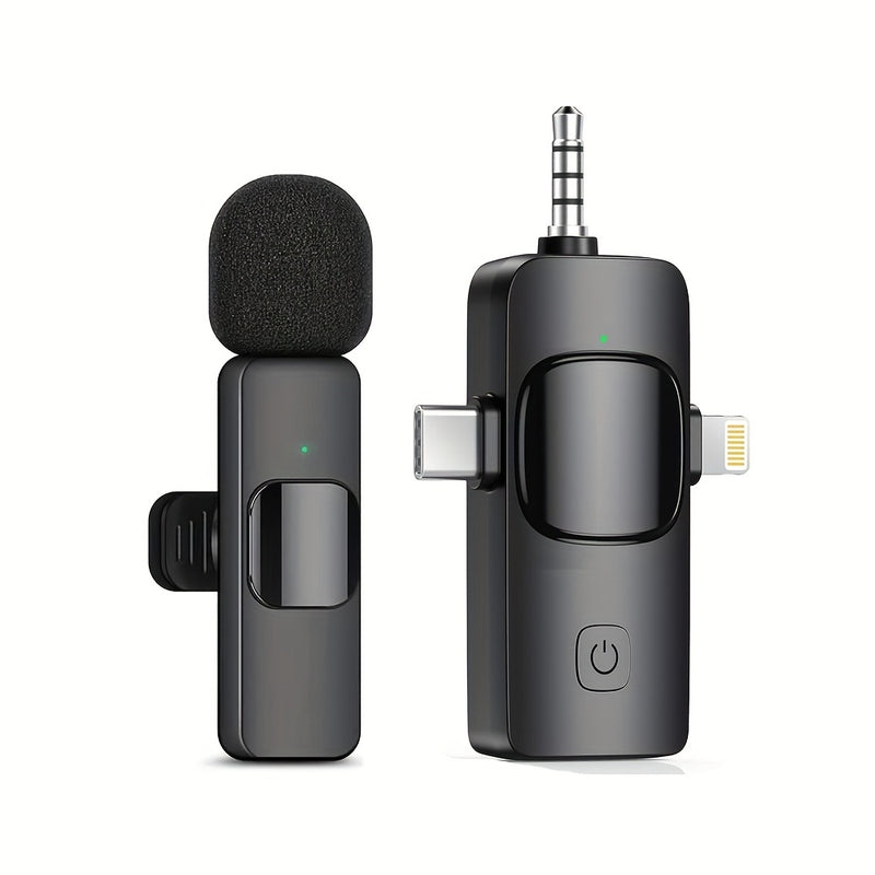 Micrófono inalámbrico de 3 en 1, claro, mini, adecuado para for iphone con enchufe de luz, teléfonos Android/computadoras/laptops, micrófono con doble clip de cuello con enchufe USB-C/3,5 mm, utilizado para grabación de video, vlogging, transmisión en vi