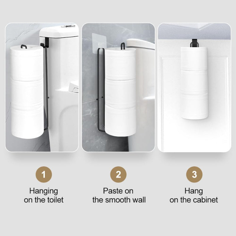 Soporte para Papel Higiénico de Hierro Negro sin Taladro - Autoadhesivo, Montado en la Pared, Versátil para Baño y Cocina, Diseño Minimalista Elegante, Almacenamiento para Baño