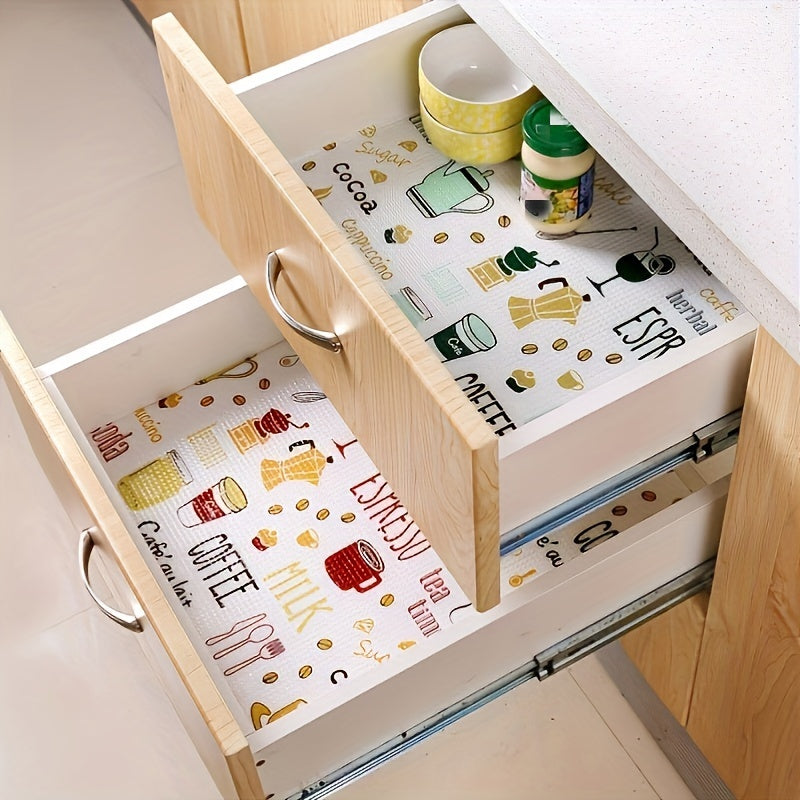 1 Rollo de forros de cajones multifuncionales con estampado de dibujos animados lindos, papel de cajones antiadherente adecuado para armarios y estantes de zapatos.