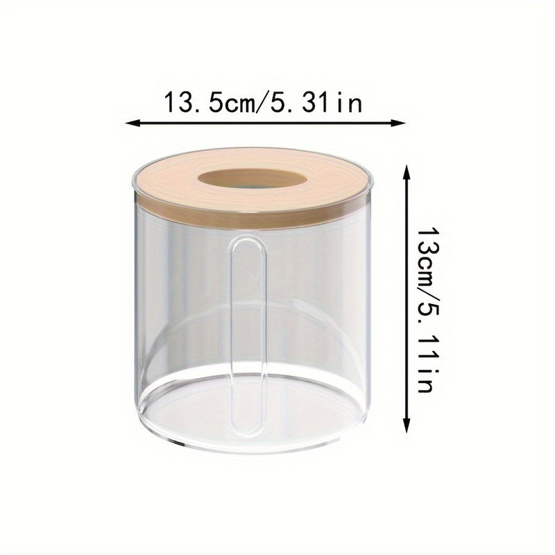 Caja de Pañuelos Transparente Redonda con Tapa de Bambú, Contenedor de Almacenamiento de Plástico para Baño y Sala de Estar, Creativo, para Escritorio, Papel Higiénico