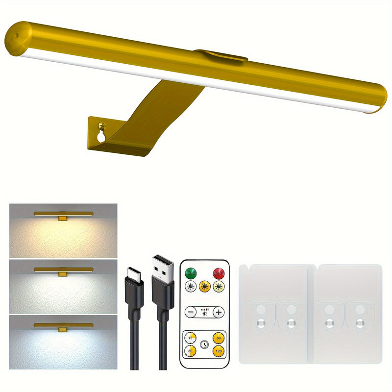 1 unidad de luz LED para cuadros de 32.0 cm con control remoto, batería recargable, brillo y temporizador ajustables, 300LM, montaje con adhesivo o tornillos para obras de arte, retratos, galerías - alimentación por USB, acabado mate moderno