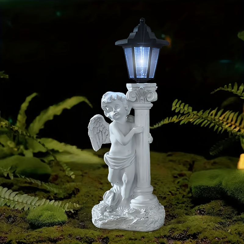 Luz de escultura solar ángel - Estatua de jardín de resina con diseño de columna romana, iluminación decorativa para caminos, patios y patios, perfecta para Navidad, Día de San Valentín y regalos románticos, luces de hadas para iluminación al aire libre.