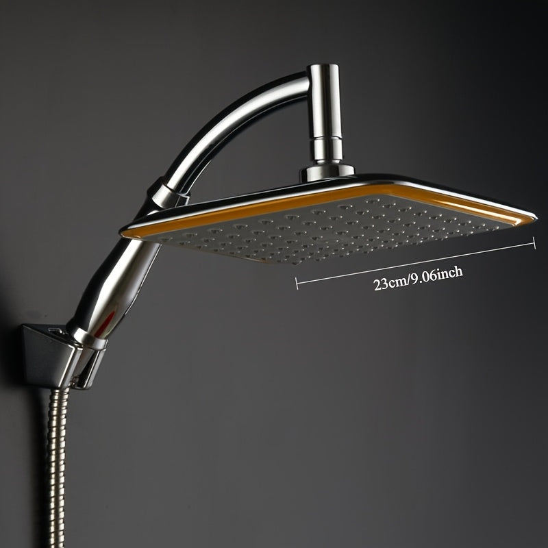 Cabezal de ducha ajustable de 9 pulgadas con boquilla de mano, diseño de lluvia cuadrada montado en pared, acabado cromado, material de plástico, ideal para baños de hogar y hoteles