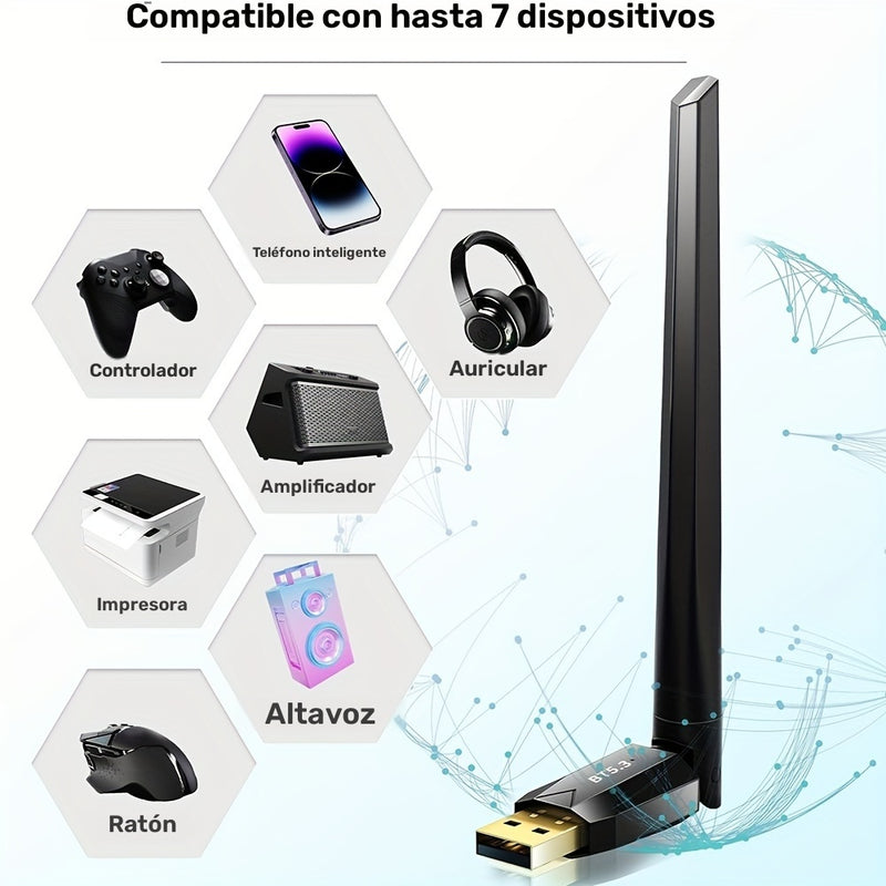 Adaptador USB Realtek BT5.3 para PC - Alcance Largo de 492 pies/150 metros, Transferencia Rápida de Datos de 3Mbps, Conectar y Usar, Modo Doble EDR & BLE, Compatible con Windows 11/10/8.1/7, Conecta 5 Dispositivos, Adaptador Plug and Play | Alto Rendimie