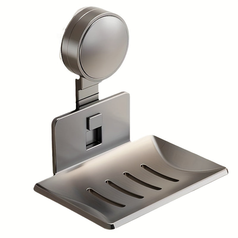 Porta jabón de pared, moderno y sencillo, color gris metálico, forma rectangular, con ventosa, para baño, ducha o inodoro, 1 unidad