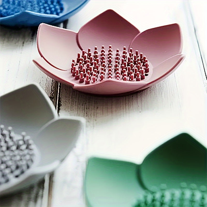 Plato para Jabón de Silicona con Diseño de Loto - Sin Taladro, Soporte para Jabón de Baño con Drenaje, Portátil e Inodoro