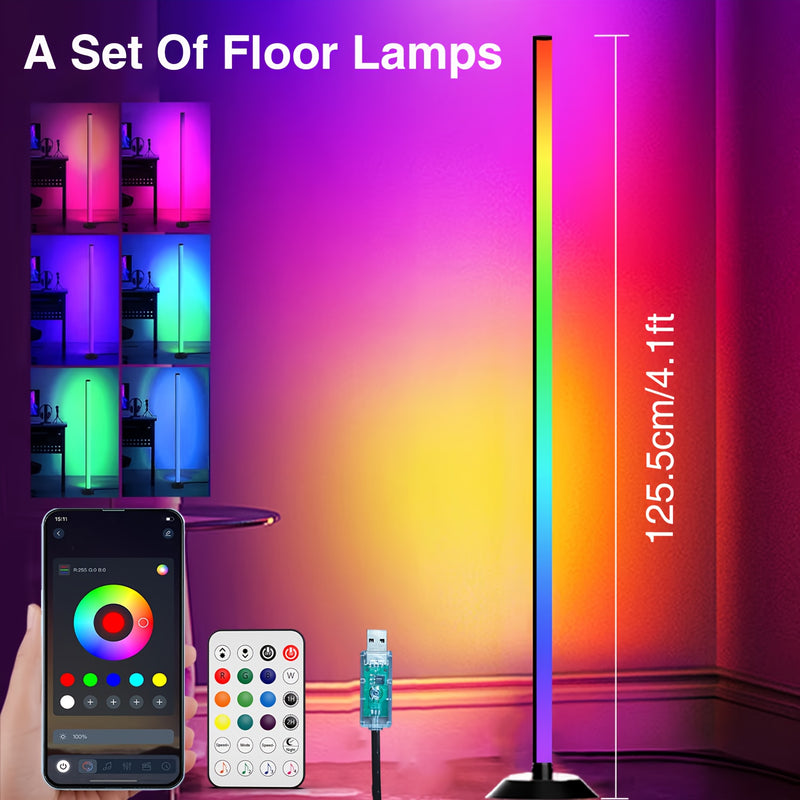 1pc Lámpara de Piso Inteligente NBBUFF, Tira LED RGB+IC para Dormitorio, Alimentación USB, Control por App con Temporizador y Sincronización Musical, Ideal como Luz Nocturna, Iluminación para Sala, Escenario, Fiestas de Halloween, Navidad y Bodas