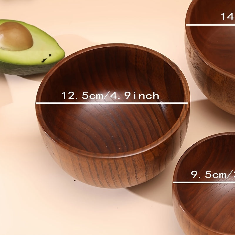 1pc Cuenco De Madera De Acacia Redondo Duradero, Cuenco De Arroz Sopa Fideos, Adecuado Para Uso En El Hogar Y Al Aire Libre, Anti-escaldado, Vajilla Diaria De Cocina