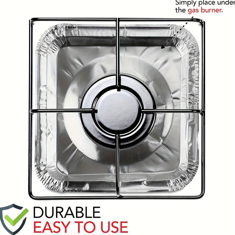 50pcs Cubiertas Desechables de Aluminio para Quemadores de Estufa de Gas, Cuadradas de 21.59cm, Resistentes al Calor - Almohadillas de Protección Gruesas para Cocina, Ideales para Uso Doméstico y Necesidades de Cocina, Protectores para la Parte Superior