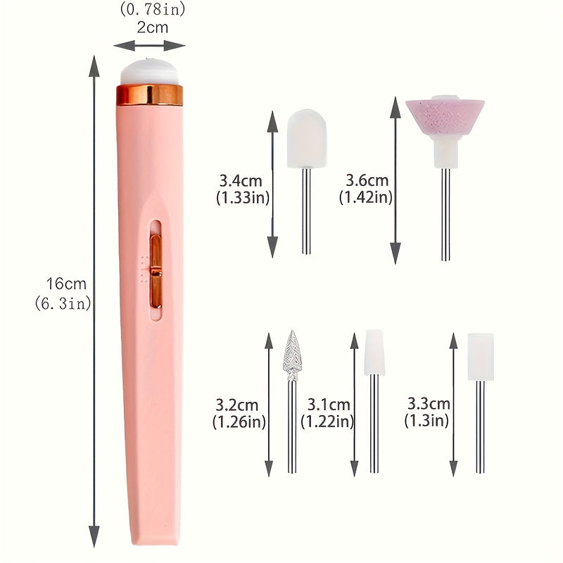 Fila de uñas portátil, taladro eléctrico de uñas con 5 piezas de taladro, carga USB para manicura y pedicura.