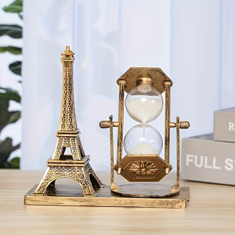 Decoración de Temporizador de la Torre Eiffel de Inspiración Vintage - Pieza de Arte Elegante de Madera con Acabado Dorado para Hogar y Oficina Modernos, Ideal para Decoración de Escritorio de Año Nuevo, Decoración Vintage
