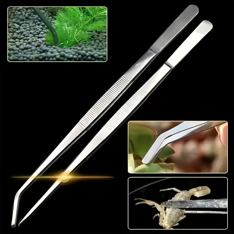 2pcs Pinzas de Acero Inoxidable - Puntas Curvas y Rectas, Empuñadura Ergonómica de Precisión para Jardinería, Cultivo de Suculentas, Arte del Té, Plantas Acuáticas - Herramientas Multiusos Duraderas para el Hogar & Aficionados, Pinzas de Jardín, Acabado