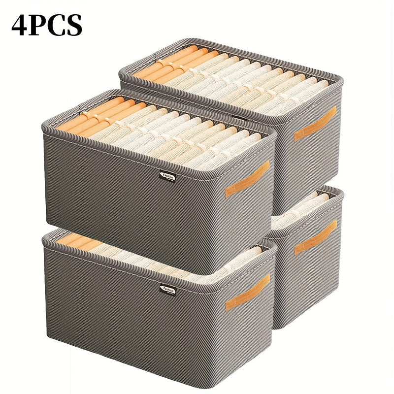 4pcs Cajas de Almacenamiento de Tela Clásicas con Asas, Organizadores Plegables y Engrosados de Uso Múltiple para Ropa y Organización del Hogar, No Tejido, Gris, Almacenamiento Debajo de la Cama