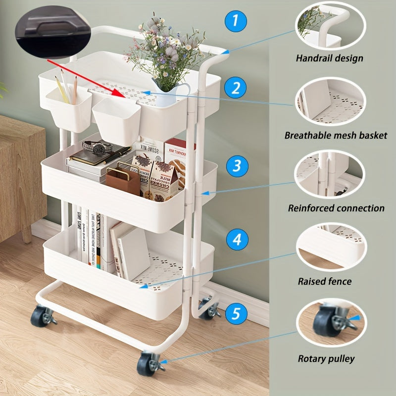 Carrito de Almacenamiento Versátil de 3 o 4 Niveles con Ruedas - Ideal para la Organización de Cocina, Baño y Lavandería