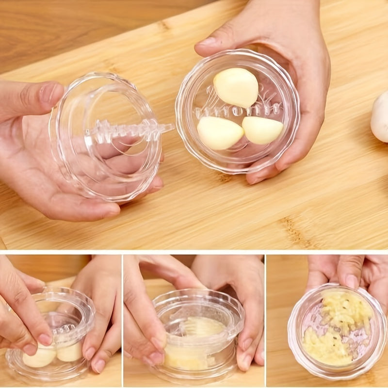 Prensa manual de ajo, picadora de ajo multifuncional, gadget de cocina giratorio, plástico, sin carga.
