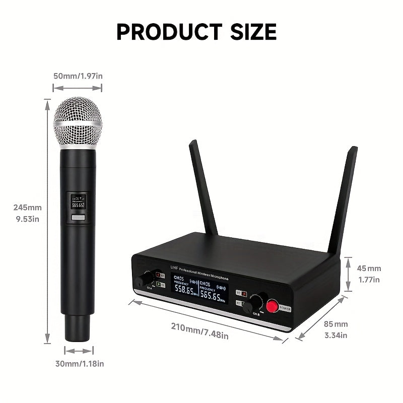 Sistema de micrófono inalámbrico UHF de doble canal AmaceX GM-621 con control de volumen, conector de 6.35 mm, ideal para escenarios, bandas, estudios, músicos y karaoke
