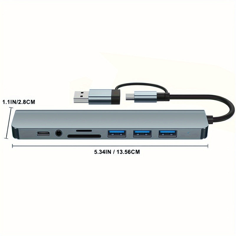 Hub USB multifunción 8 en 1, concentrador USB para computadora, hub USB C, lector de tarjetas TF/SD, salida de audio de 3.5 mm, ideal para transferencia de datos USB en computadoras