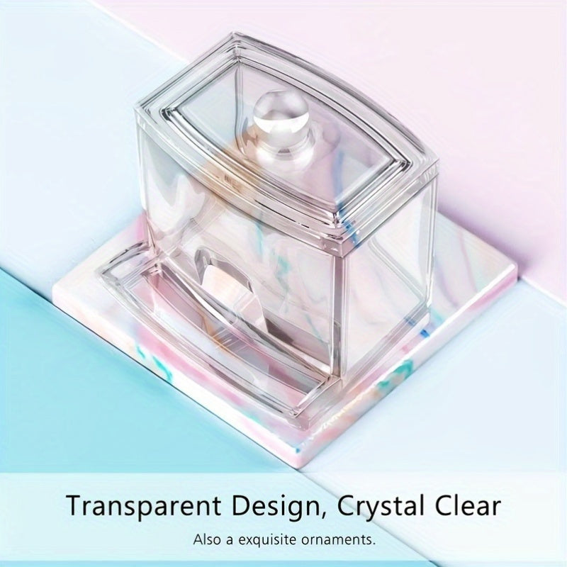 1pc Soporte de bastoncillos de algodón de gran capacidad, contenedor de almacenamiento de plástico transparente con dispensador de fácil acceso, sin perfume, organizador que ahorra espacio para encimeras de baño, suministros para el hogar y la cocina
