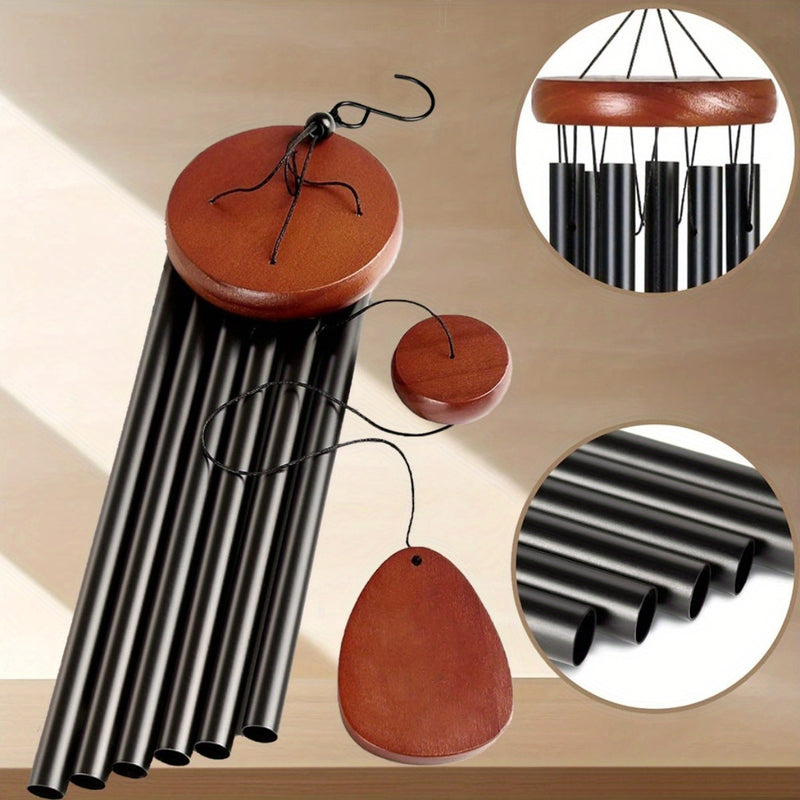 Campana de Viento Grande para Exterior/Interior - Campana Negra de Aluminio Resistente con Sonidos Relajantes, Decoración para Jardín, Patio, Hogar u Oficina - Sin Necesidad de Electricidad, Regalo Perfecto para Adultos en Navidad/Acción de Gracias/Fiest