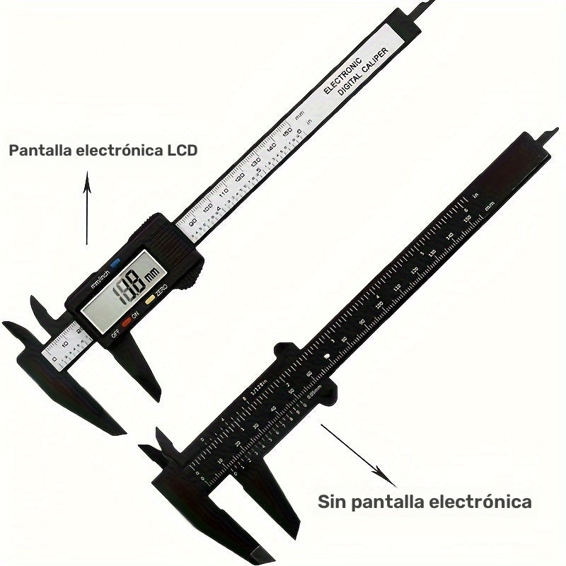 Calibre Digital de Precisión 6 Pulgadas/4 Pulgadas - Esfera de Fibra de Carbono, Herramienta de Medición Micrómetro Vernier con Batería No Recargable