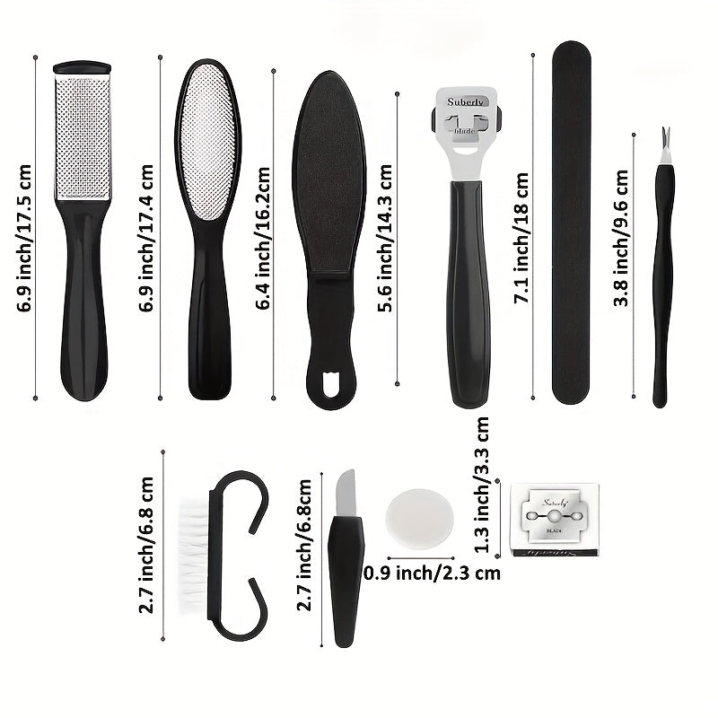 Juego Profesional de Pedicura 8 en 1, Kit para Cuidado de Pies con Acero Inoxidable, Eliminador de Callosidades y Espuma Beige