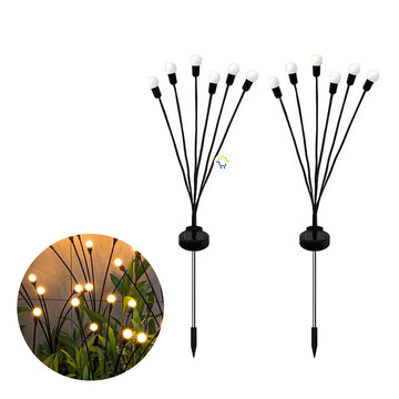 Luces de Hadas Luciérnagas x2 LED Jardín Panel Solar 6 Luces Impermeables C2003