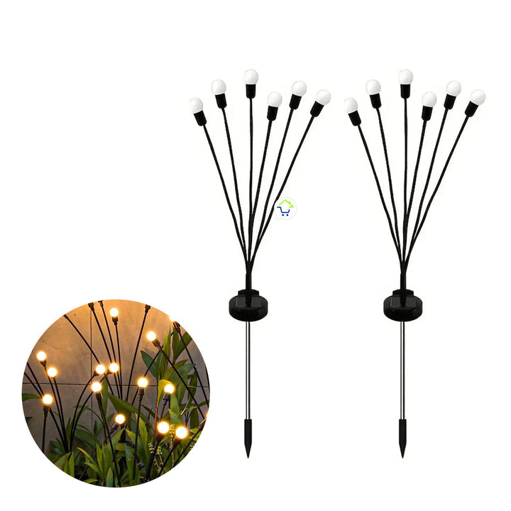 Luces de Hadas Luciérnagas x2 LED Jardín Panel Solar 6 Luces Impermeables C2003