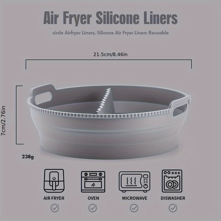 1pc Estera de Horno Reutilizable para Freidora de Aire, Redonda, Silicona, Grado Alimenticio, Plegable, Multifuncional, Antiadherente, con Almohadillas Divisorias para Freidora de Aire
