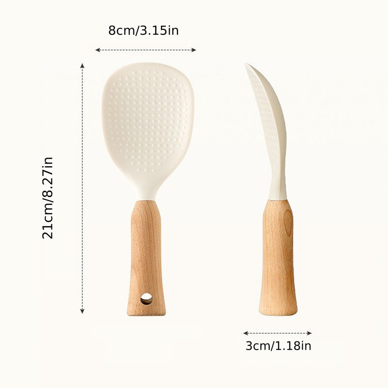 1 Unidad, Cuchara De Arroz De Silicona Con Mango De Madera, Utensilio Para Utensilios De Cocina Antiadherentes, Herramienta Para Servir Duradera Y Conveniente, Artilugio De Cocina