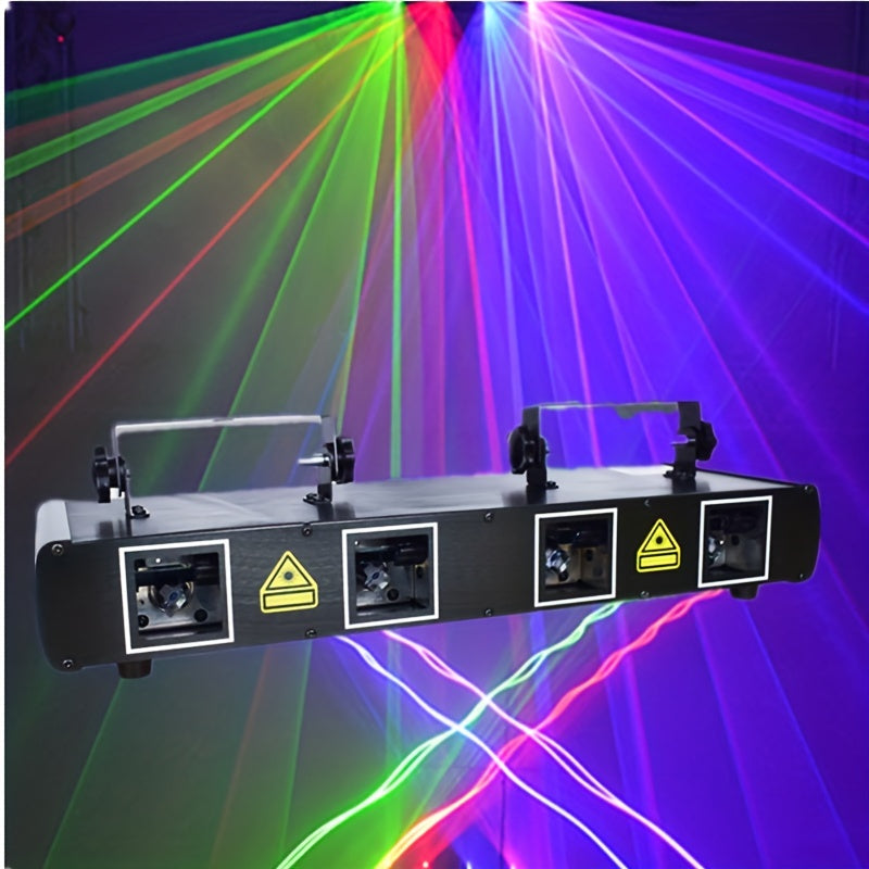 Luz de escenario LED RGBY controlada por DMX con 4 efectos de haz, luces de música activadas por sonido, sistema de luz láser de metal autosoportante, acabado al óleo, con enchufe de EE. UU., para DJ, discoteca, fiestas de baile, cumpleaños, bar, escenar