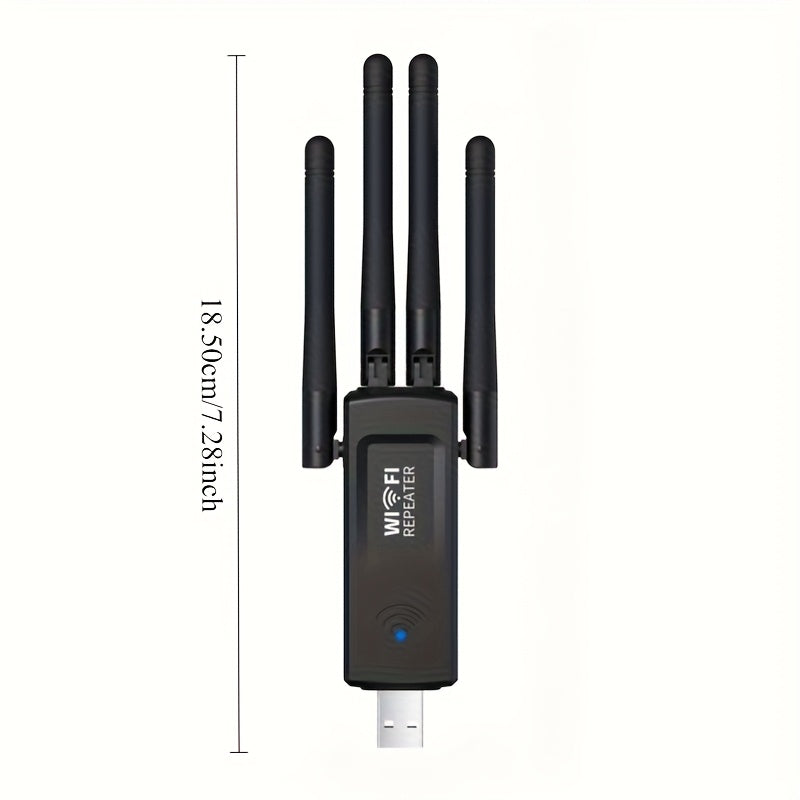 Repetidor inalámbrico USB WiFi de 300 Mbps con 4 antenas - Extensor de rango largo, fácil de usar, soporte para 4K y juegos, adaptador de red para hogar para PC, portátil, Smart TV, router, extensor de red inalámbrica, diseño elegante, construcción durad
