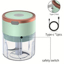 FLZH Procesador de Alimentos Eléctrico Mini Compacto de 8.45oz y Picadora de Carne con 3 Cuchillas de Acero Inoxidable, Recargable por USB, 1200 RPM - Diseño Verde Claro y Naranja, Ideal para Verduras, Frutas y Carnes, FLZH